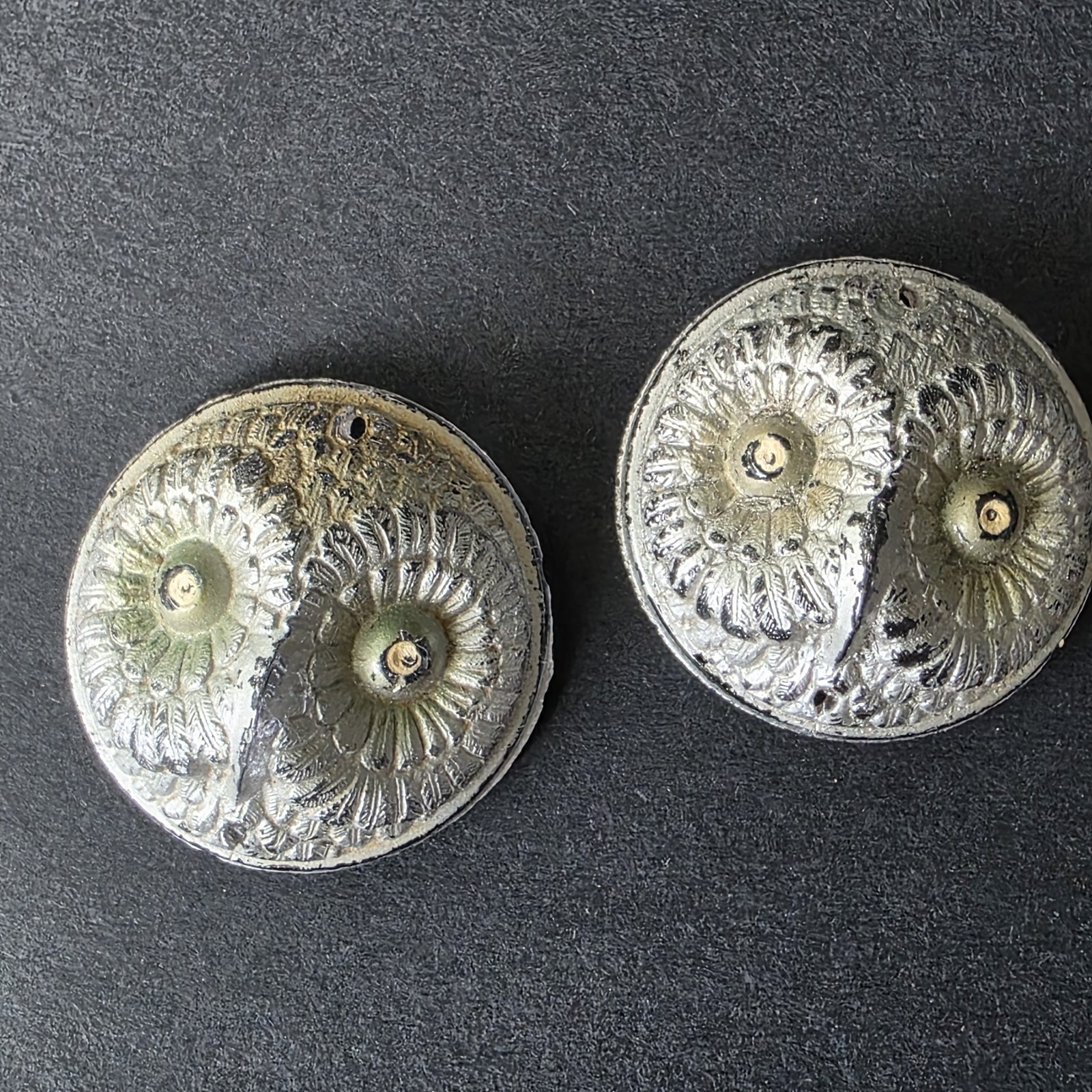 RARE Pressed Glass Owl Face Embellishments Painted Glass
