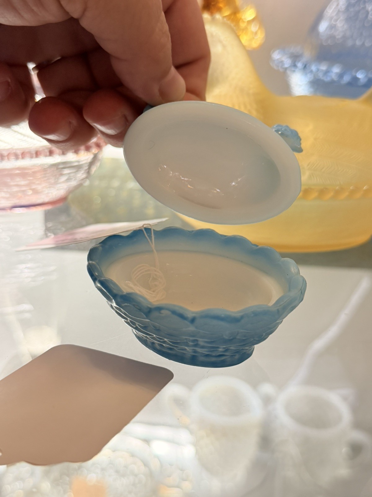 Vintage Mini Blue Westmoreland Mold Hen On A Nest Chicken Nesting
