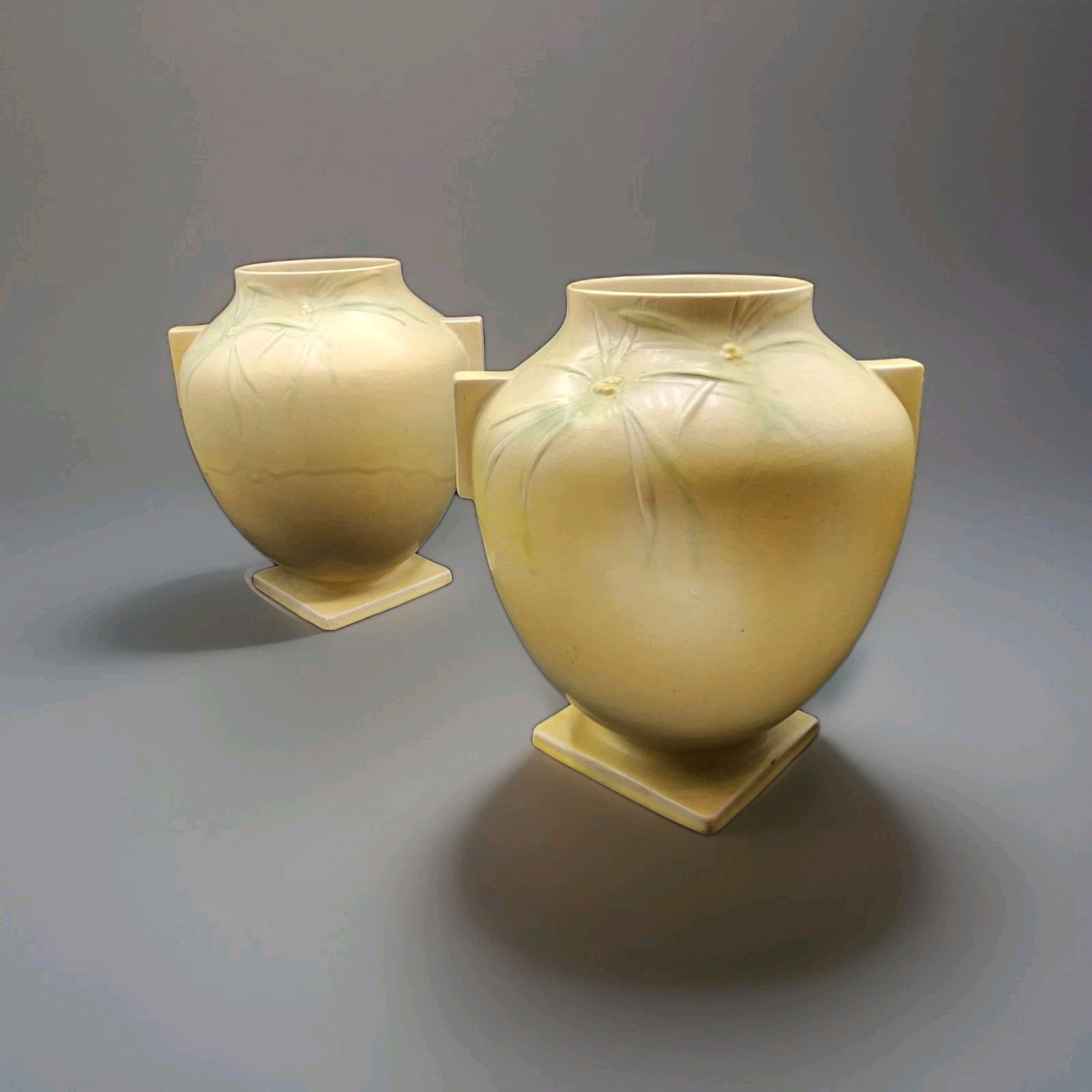 PAIR OF 2 – 1937 Roseville DAWN 832-10″ Yellow Art Pottery Art Deco Jardinières