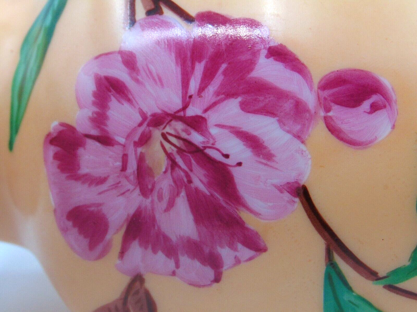Antique French Baccarat Peach Opaline Hand Painted Pink Magnolia Art Glass Vase