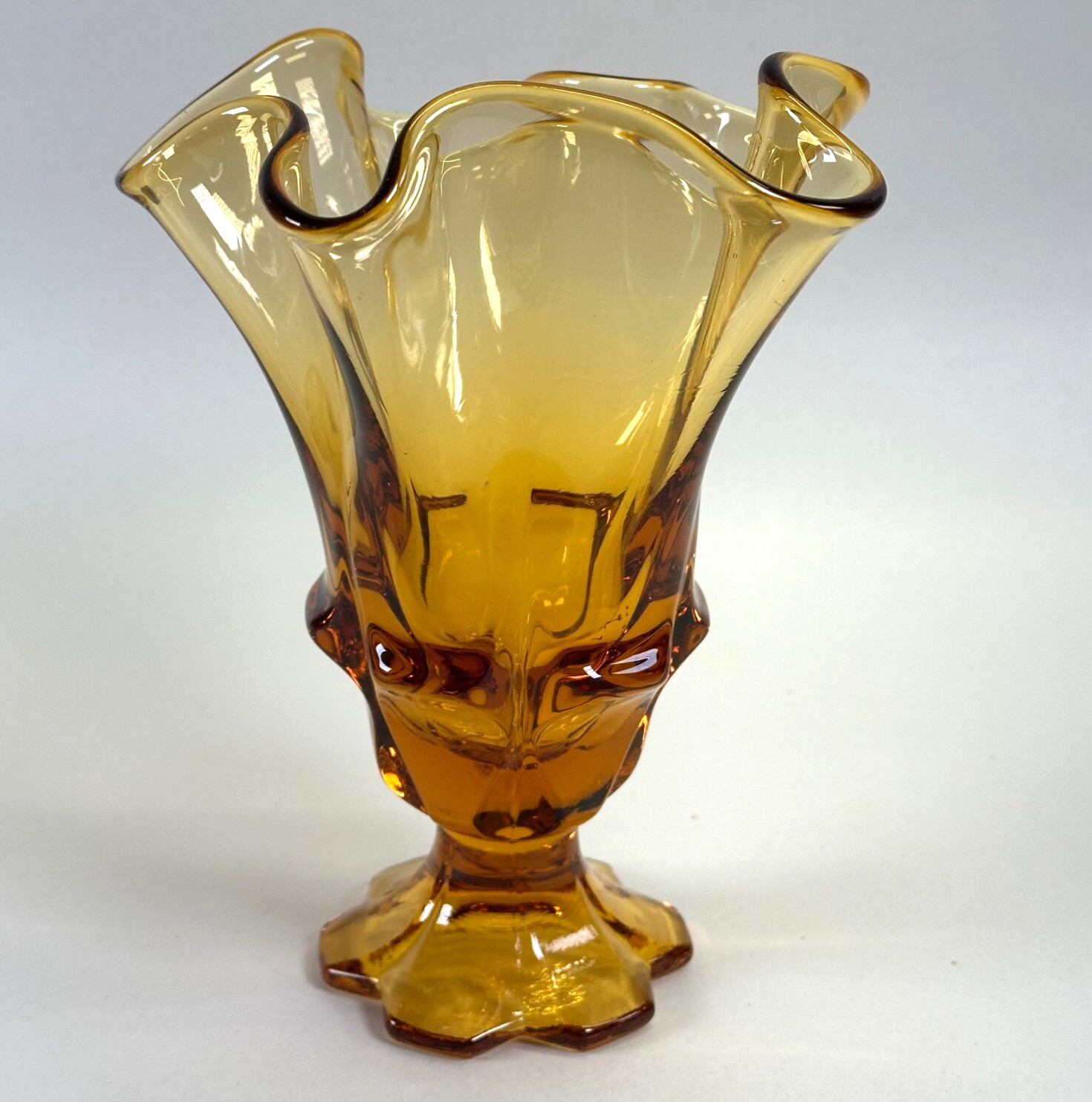 Fenton Valencia Amber Handkerchief Vase 6 3/8″ Vintage