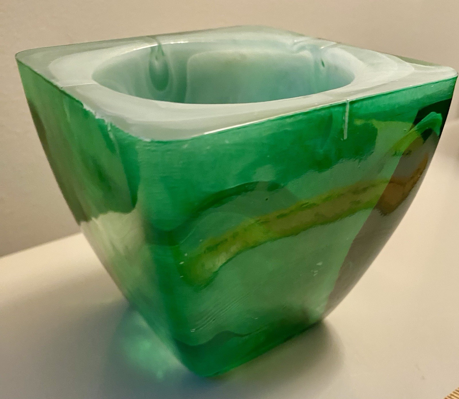 Vintage Slag Glass Vase Akro Agate White Green Planter