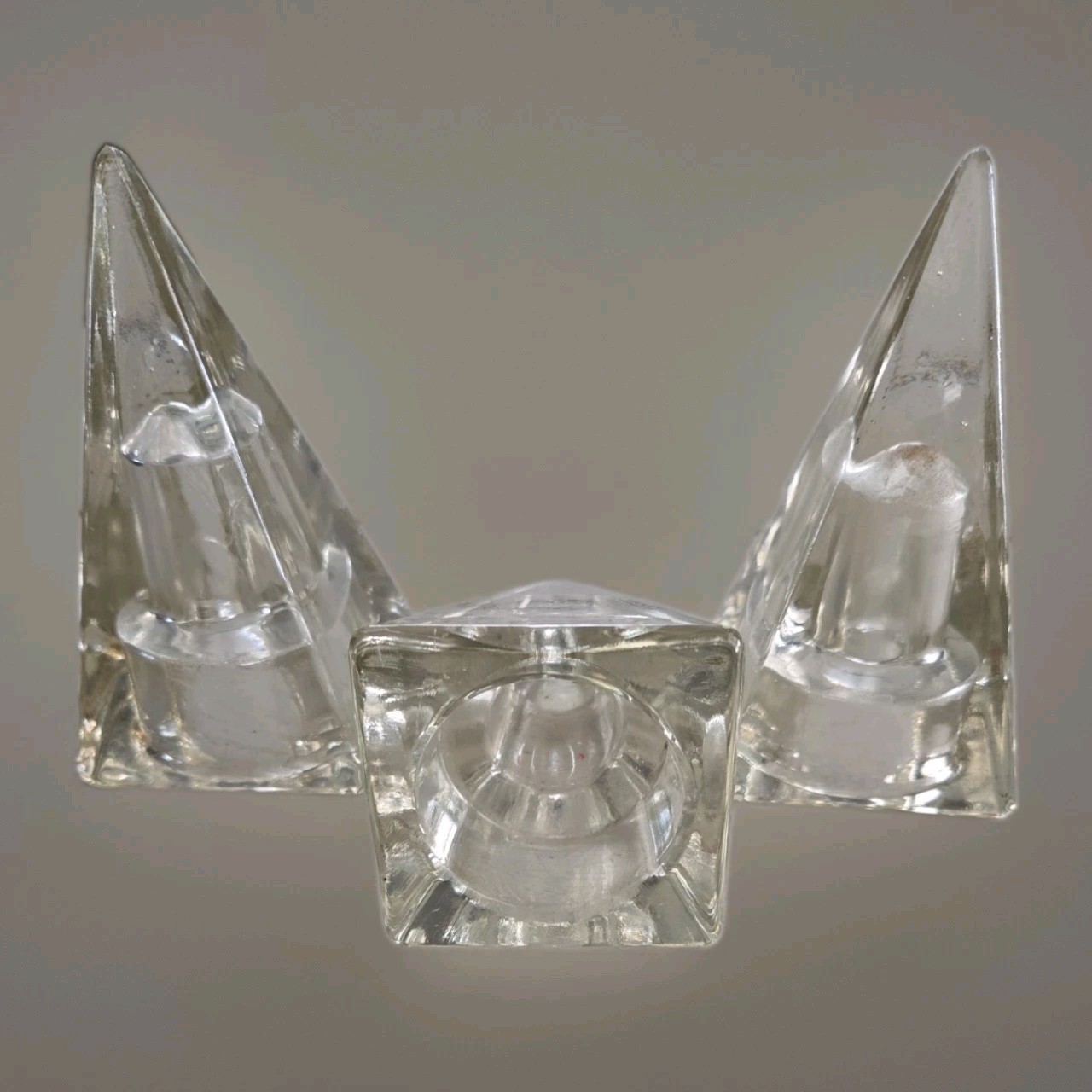 Vintage Clear Glass Pyramid Paperweight Decor Set Of 3