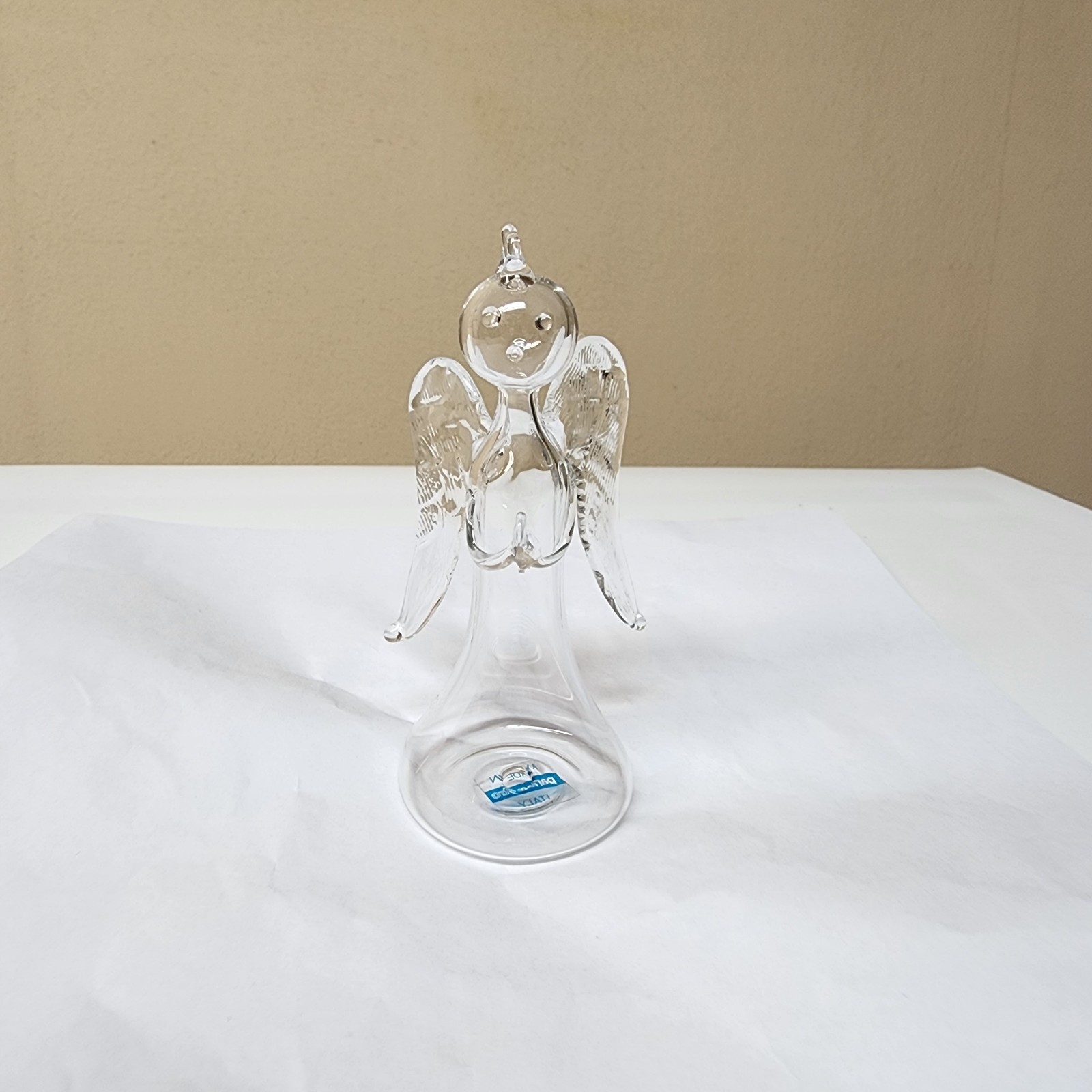 Vintage 4″ Hand Blown Art Glass Parise Vetro Italy Clear Glass Angel Ornament