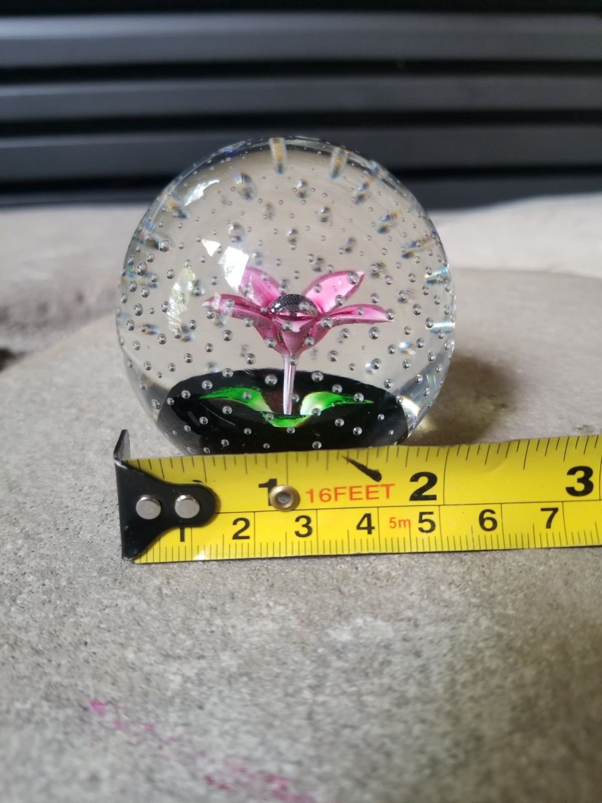 Scotland Caithness Glass Paperweight PETALS Flower in the the Rain Pink Signed