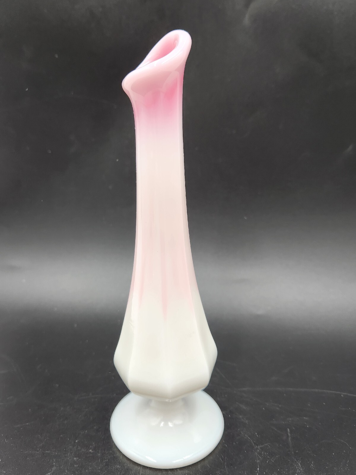 Vintage Fenton Glass Bud Octagon Vase Rosalene Pink and White Slag Marble 8″