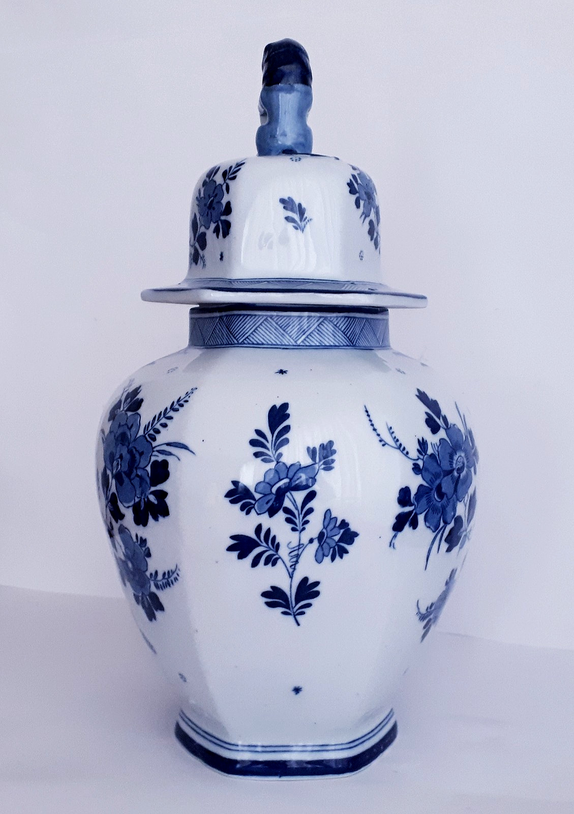 Antique DELFT BLUE & WHITE GINGER JAR BALUSTER LIDDED VASE 16.1 INCH – EXCELLENT