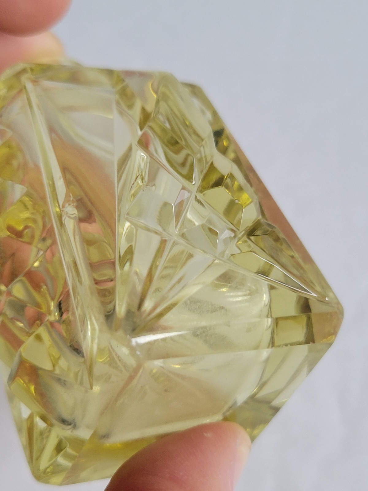 1930s Art Deco Yellow Stacked Glass Perfume Bottle Bohemian Czechoslovakian Vtg