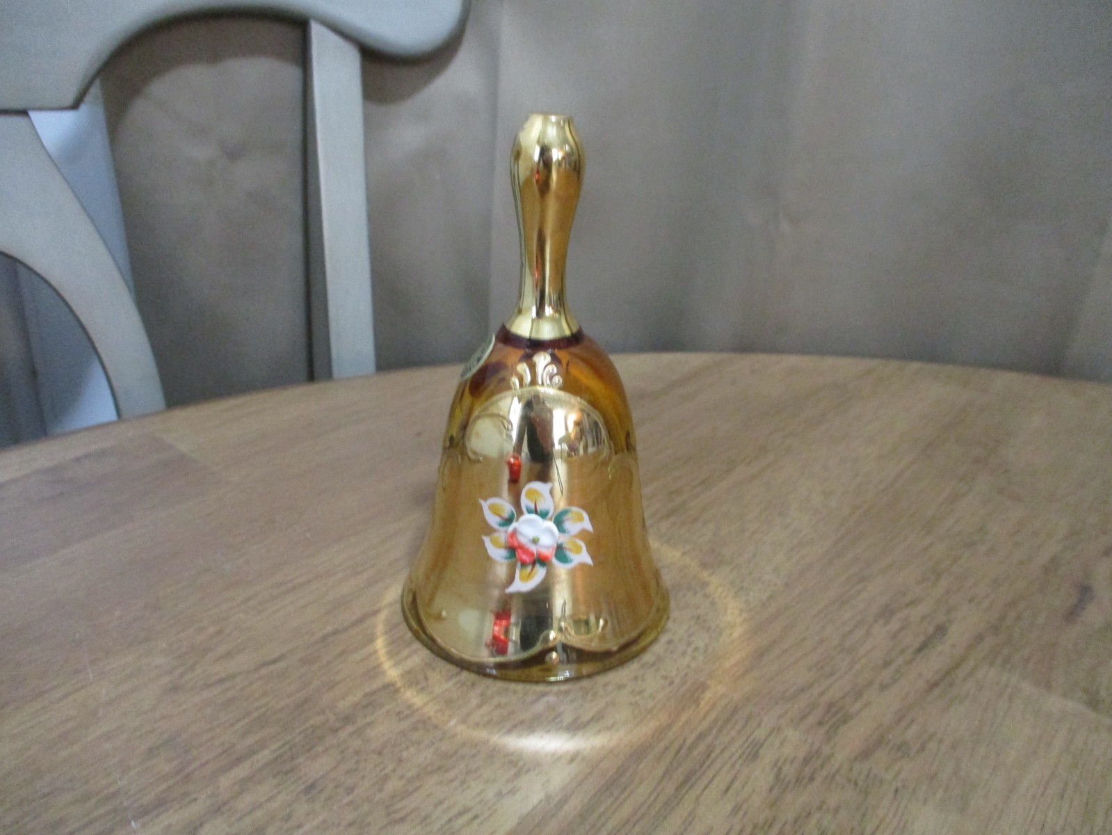 Vintage Murano Gold Glass Gold Gilded Glass Floral Design Hand Painted Bell
