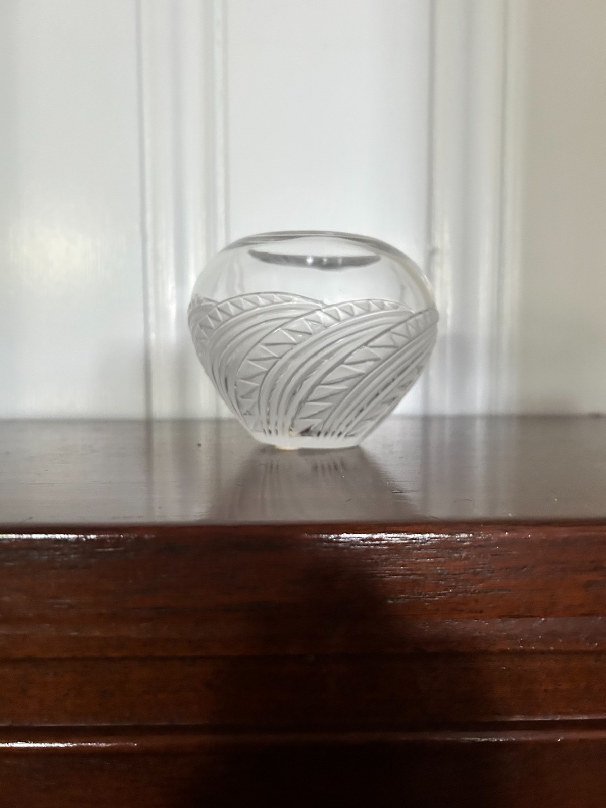 Lalique Zagora Crystal Vase 3.5″ Frosted Art Deco Style Glass Flower Vase Signed