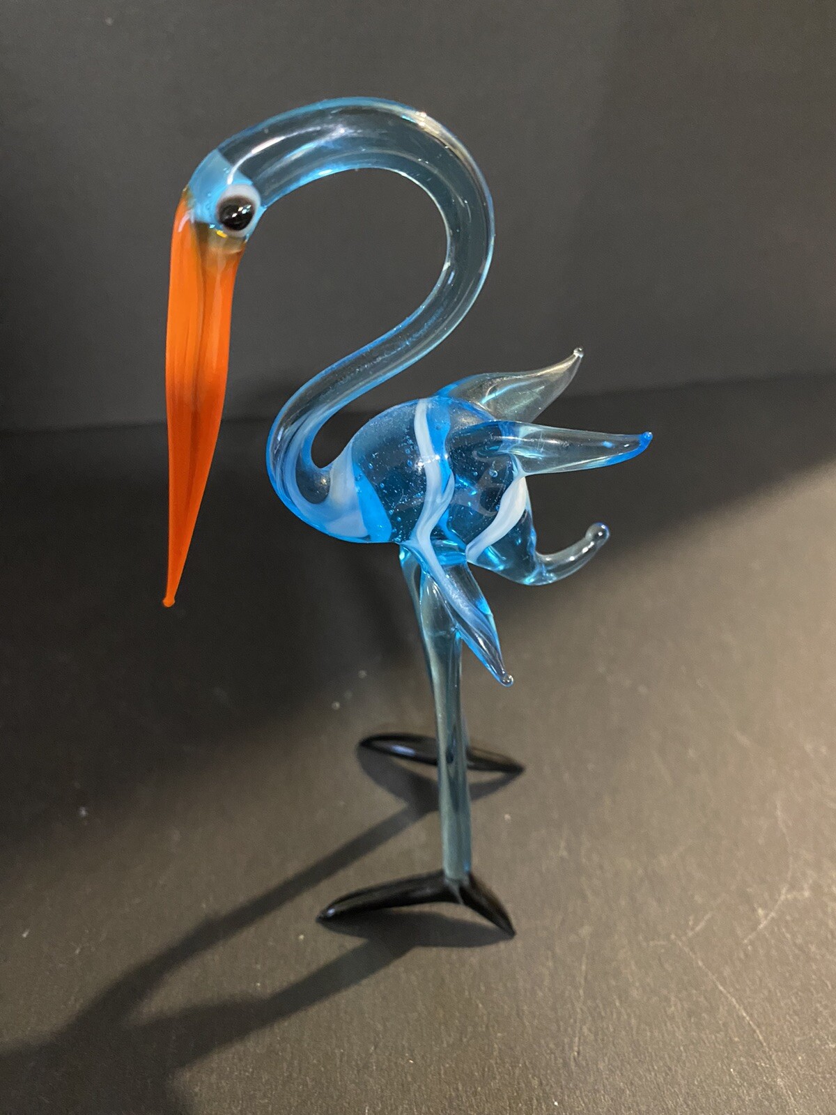 Murano Style Art Glass Bird Figurine, Stork, Excellent Condition. roughly 5 “