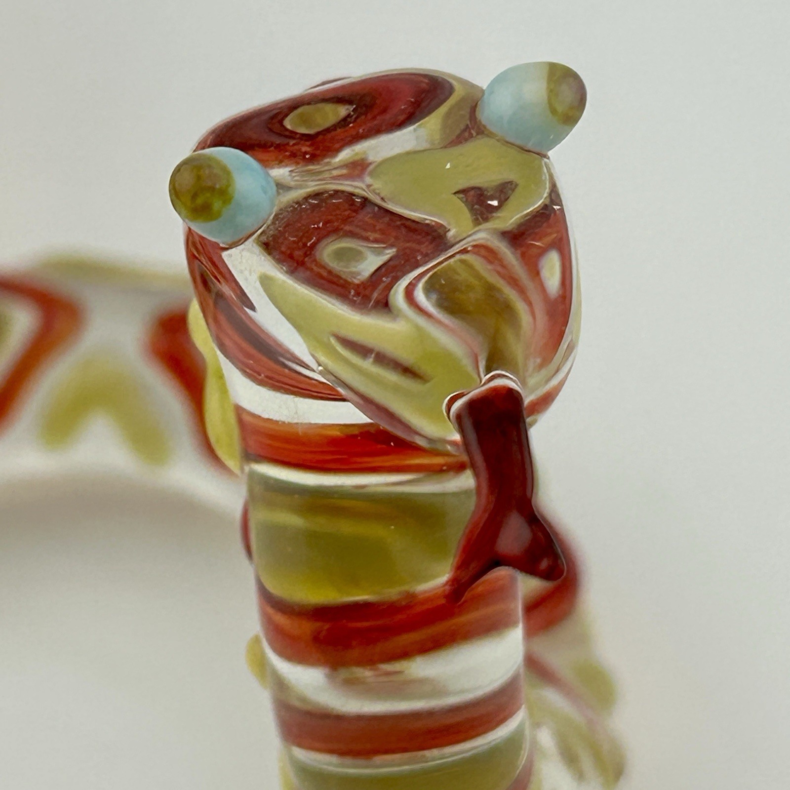 Murano Style Art Glass Rattlesnake Figurine Red Yellow 1990s Vintage