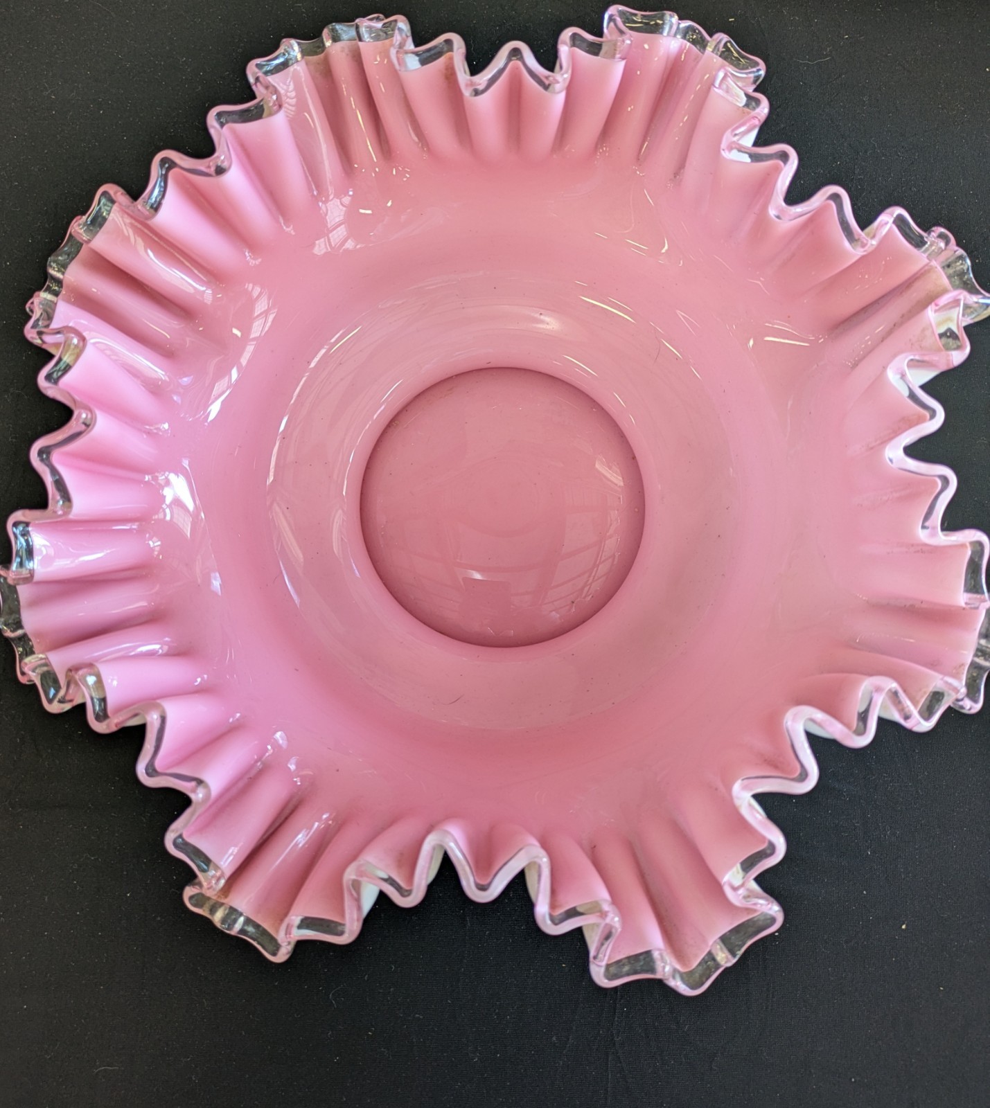 Fenton Pink and White White Large Ruffled Cased Bowl Bride’s Basket