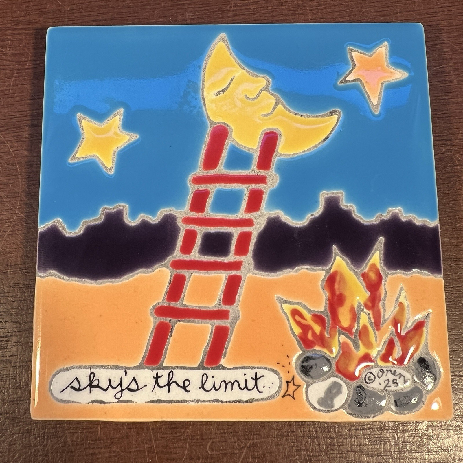 Irene Otis Decorative Art Tile 2025 “the sky’s the limit” 4.25”x 4.25” Signed