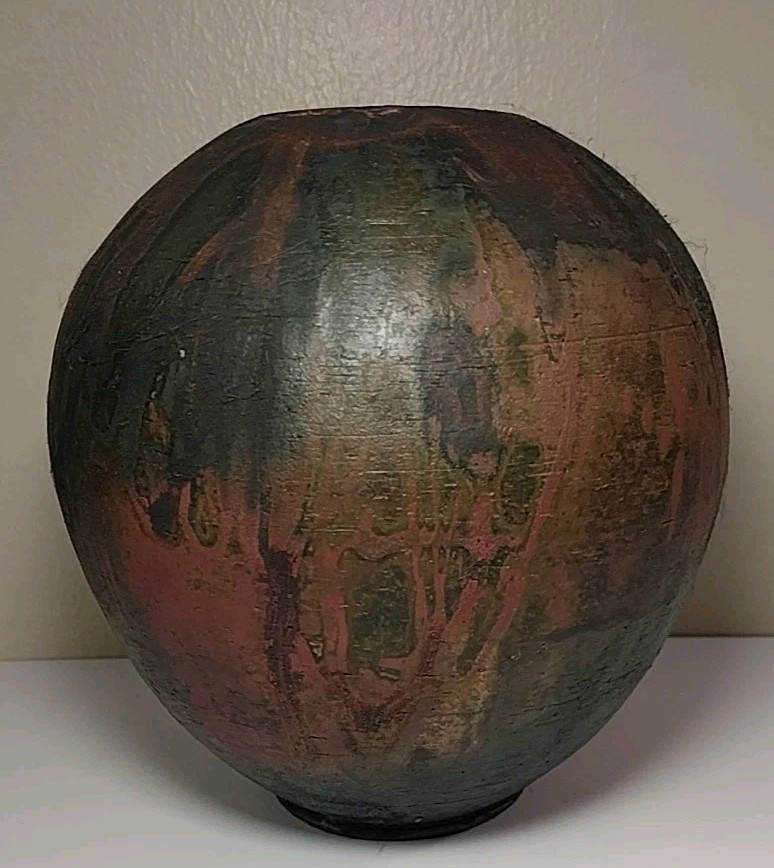 VTG ~ Ulla S. ~ Raku Studio Art Pottery Vase Signed & Dated 7”x7″ Immaculate!!!