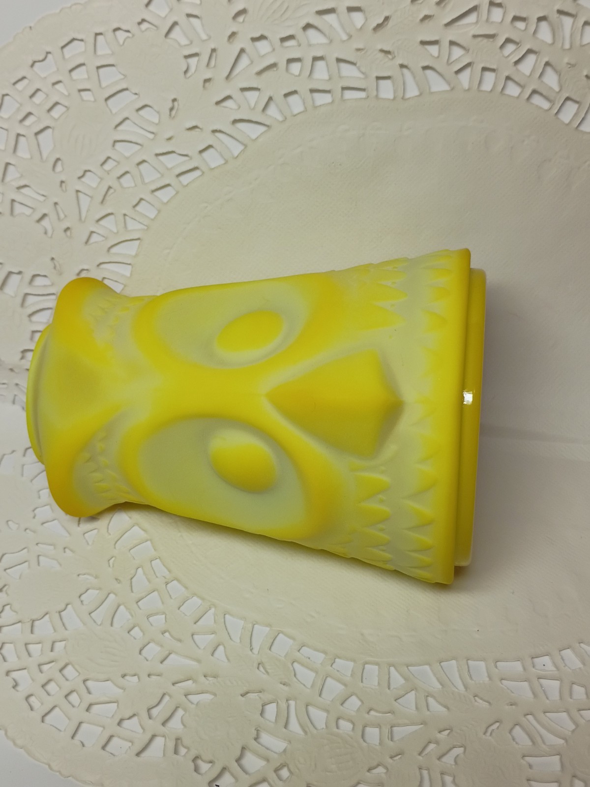 Mosser Satin Frosted Dandelion Yellow Owl Fairy Lamp UV Glow Blacklight OOAK 7″