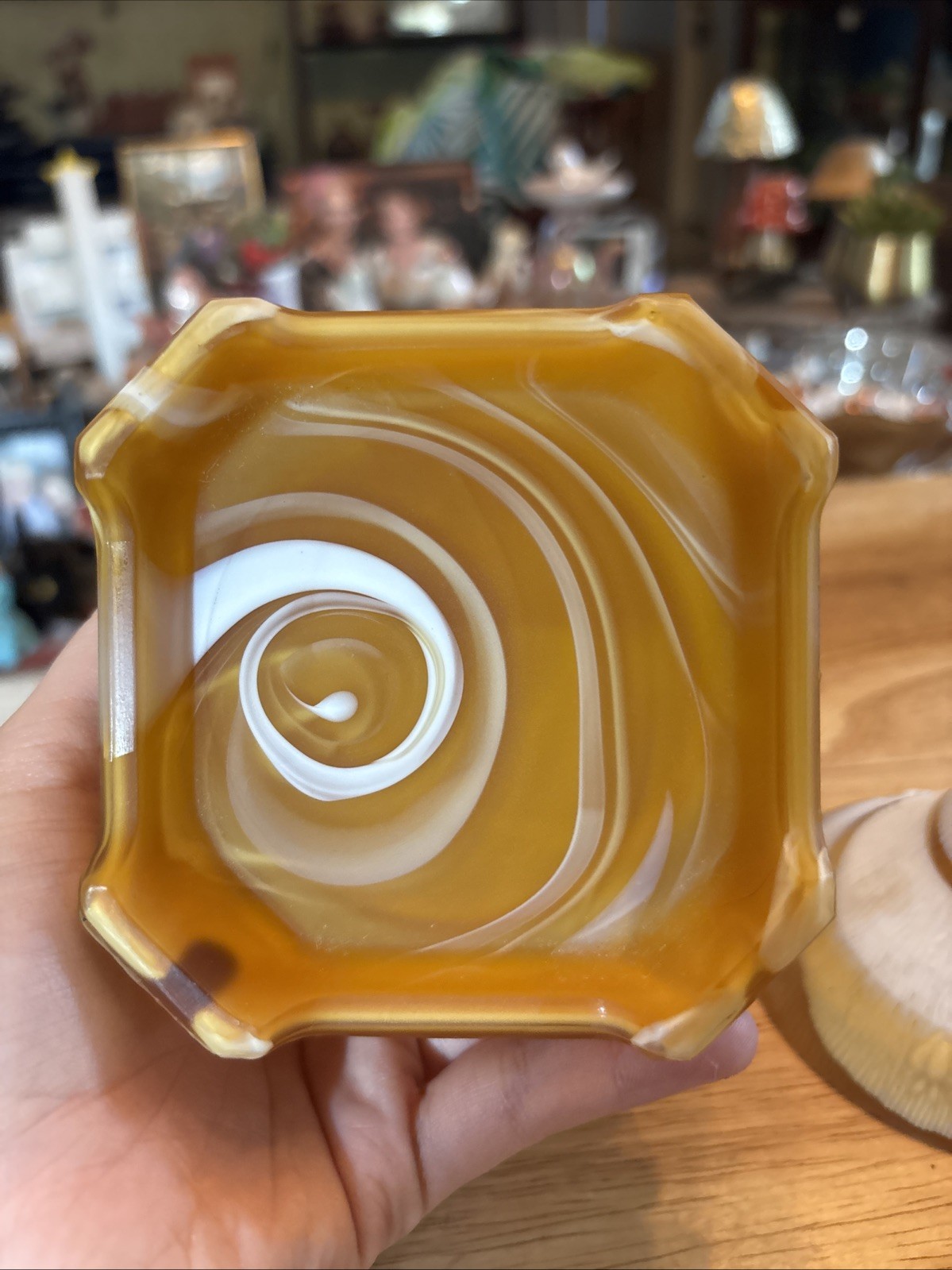 Unmarked Amber Slag Glass Honey Pot with Lid Matte Finish