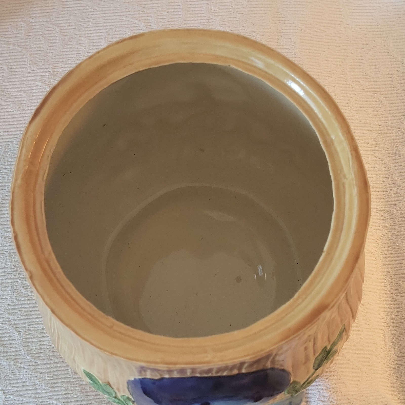 Unmarked MCM Ceramic Art Pottery Planter Mushroom Relief Beige Blue Green 61945