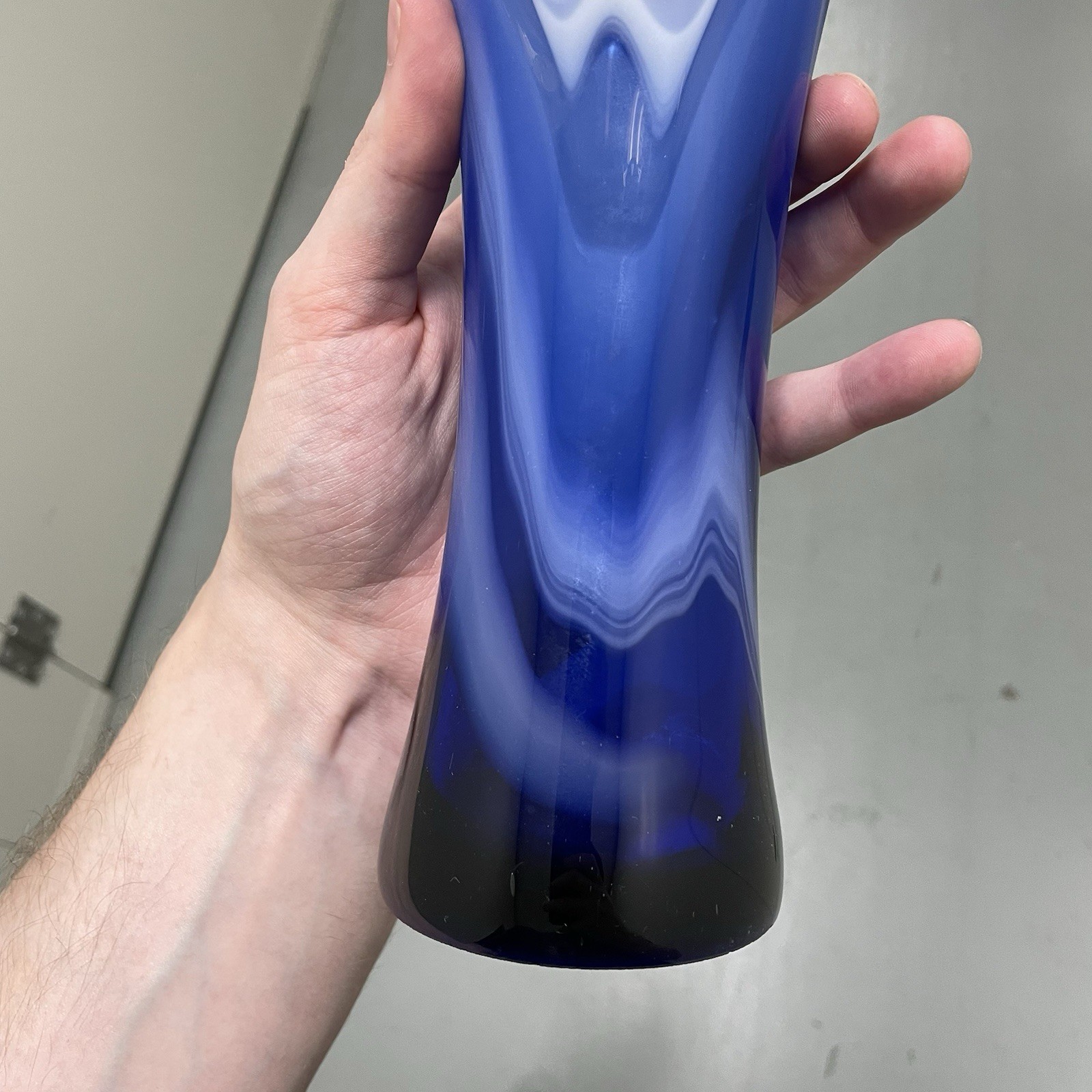 Vintage Murano Style Glass Cobalt Blue White Clear Splash Vase 15”