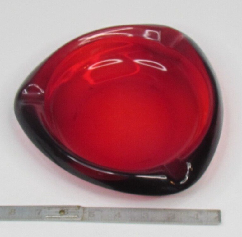 Viking Glass Ruby Red Rounded Triangle Ashtray 8 inch 3.5lbs