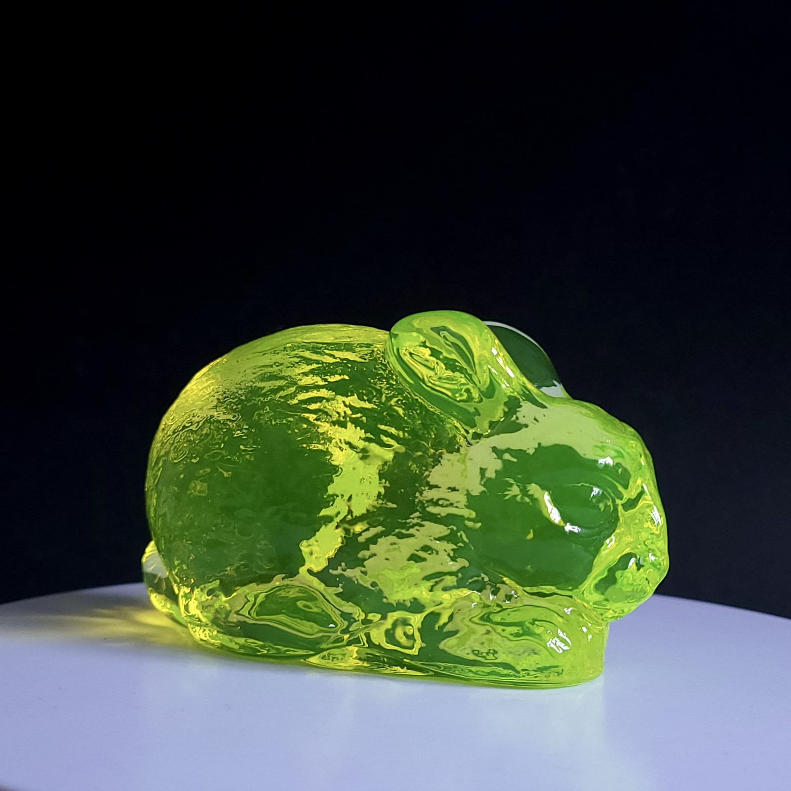 Vaseline Uranium Glass Rabbit Vaseline Yellow Glass Animal Figurine Art Deco