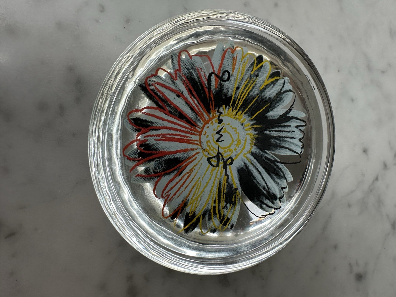 Andy Warhol Rosenthal Daisies yellow/Red Paperweight 3.35” Original Box
