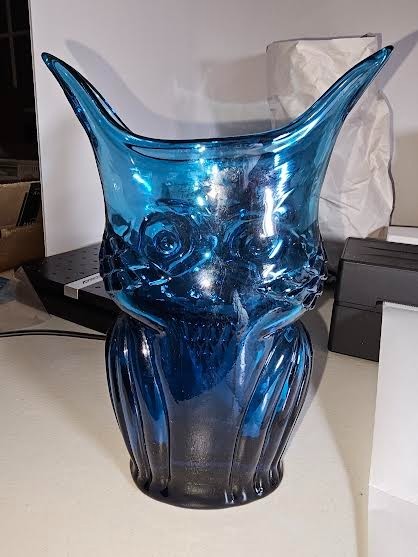 Vintage Viking Glass Owl Vase-Rare Blue Color