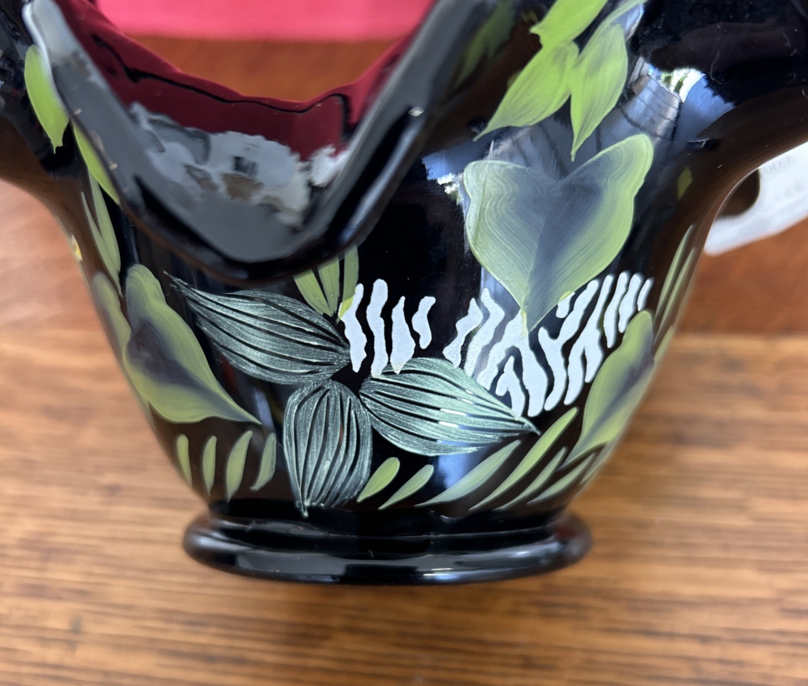 Fenton Glass Basket Midnight Safari Jungle Jaguar Zebra Giraffe Black Amethyst