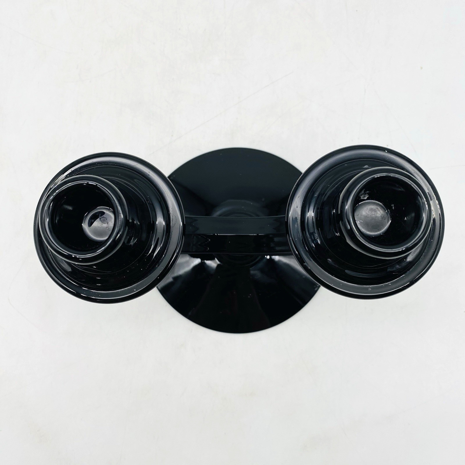 Vintage Fostoria Black Ebony Double Glass Candlestick Holder Art Deco