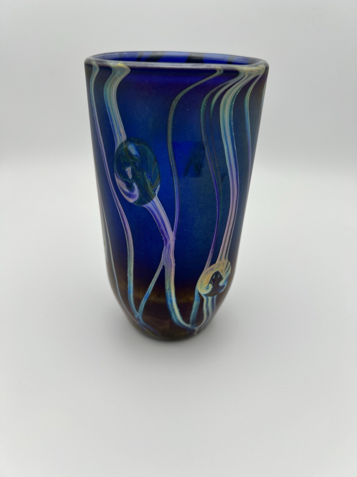 Signed Nick Delmatto Iridescent Art Glass Vase 1981