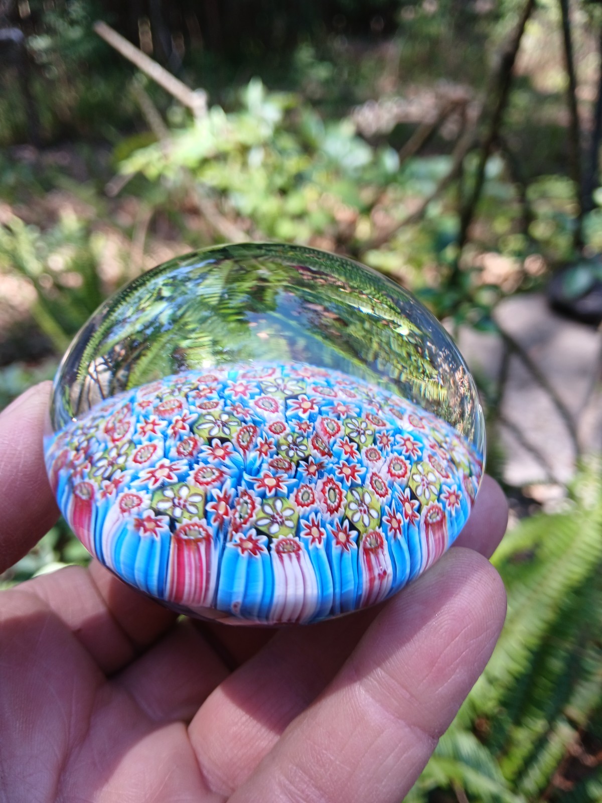 Nice Antique Murano Glass Millefiori Paperweight Red,Blue Yellow Turquoise Canes
