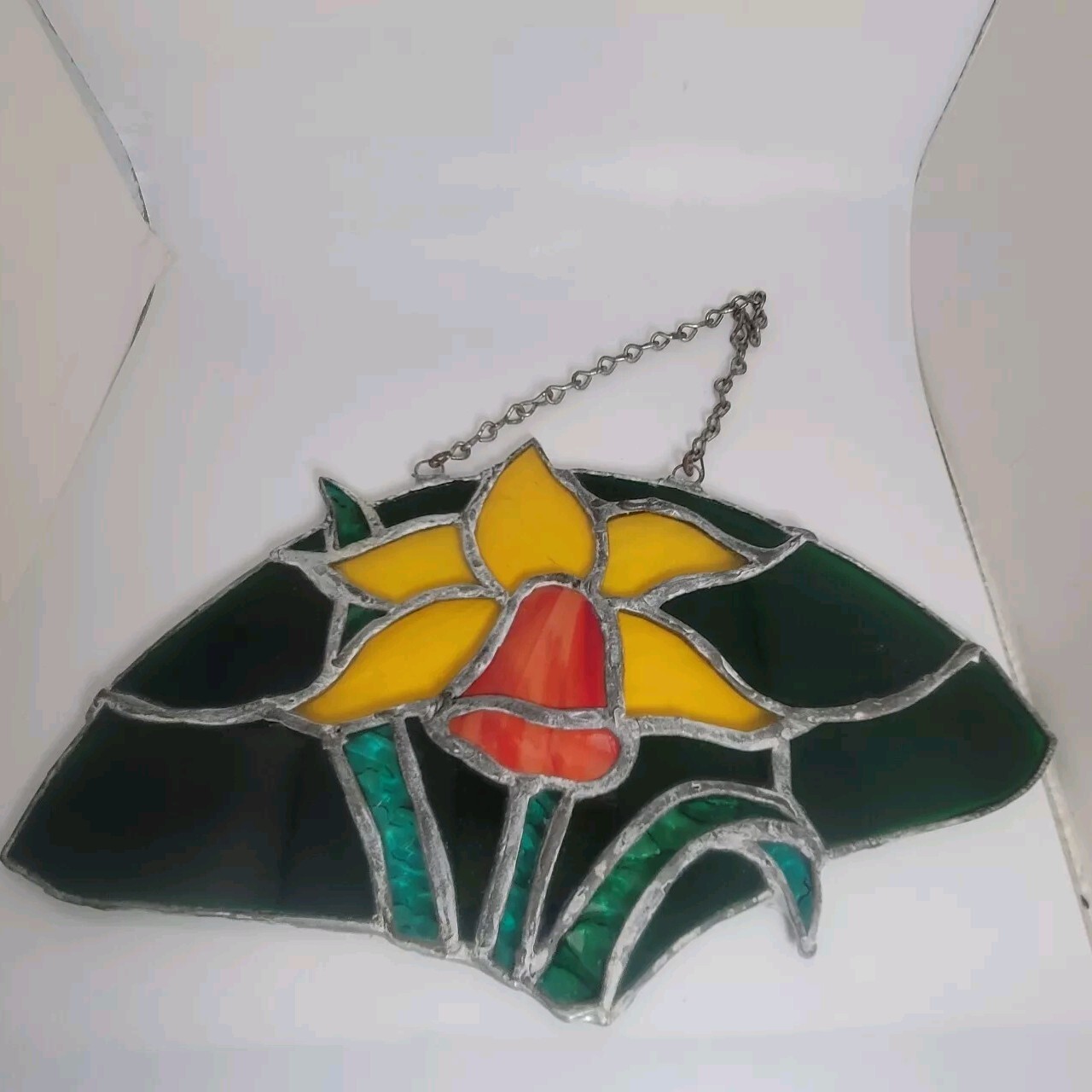 Stained Glass Daffodil Lilly Flower Sun Catcher Window Art Chain Hanger