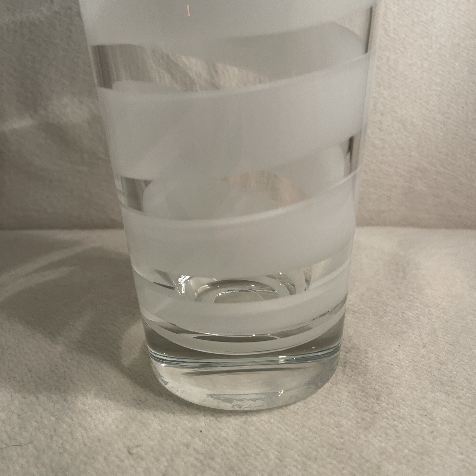 Vtg White & Clear Art Glass Vase W/ Swirl Pattern Thick Heavy Glass