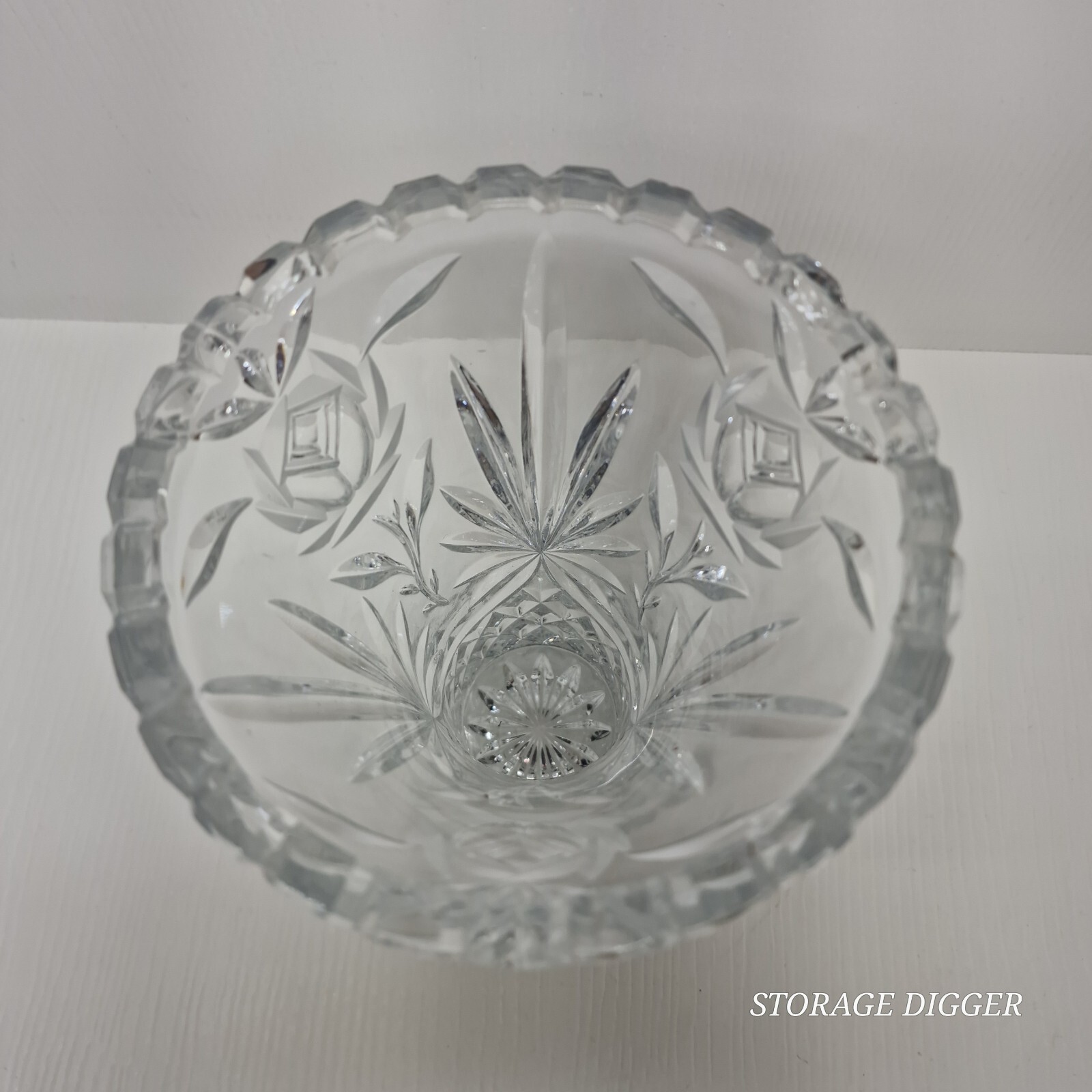 VTG Fluted Flared Heavy Lead Crystal Cut Glass Vase Etched Flower Rose 8.25″Tall
