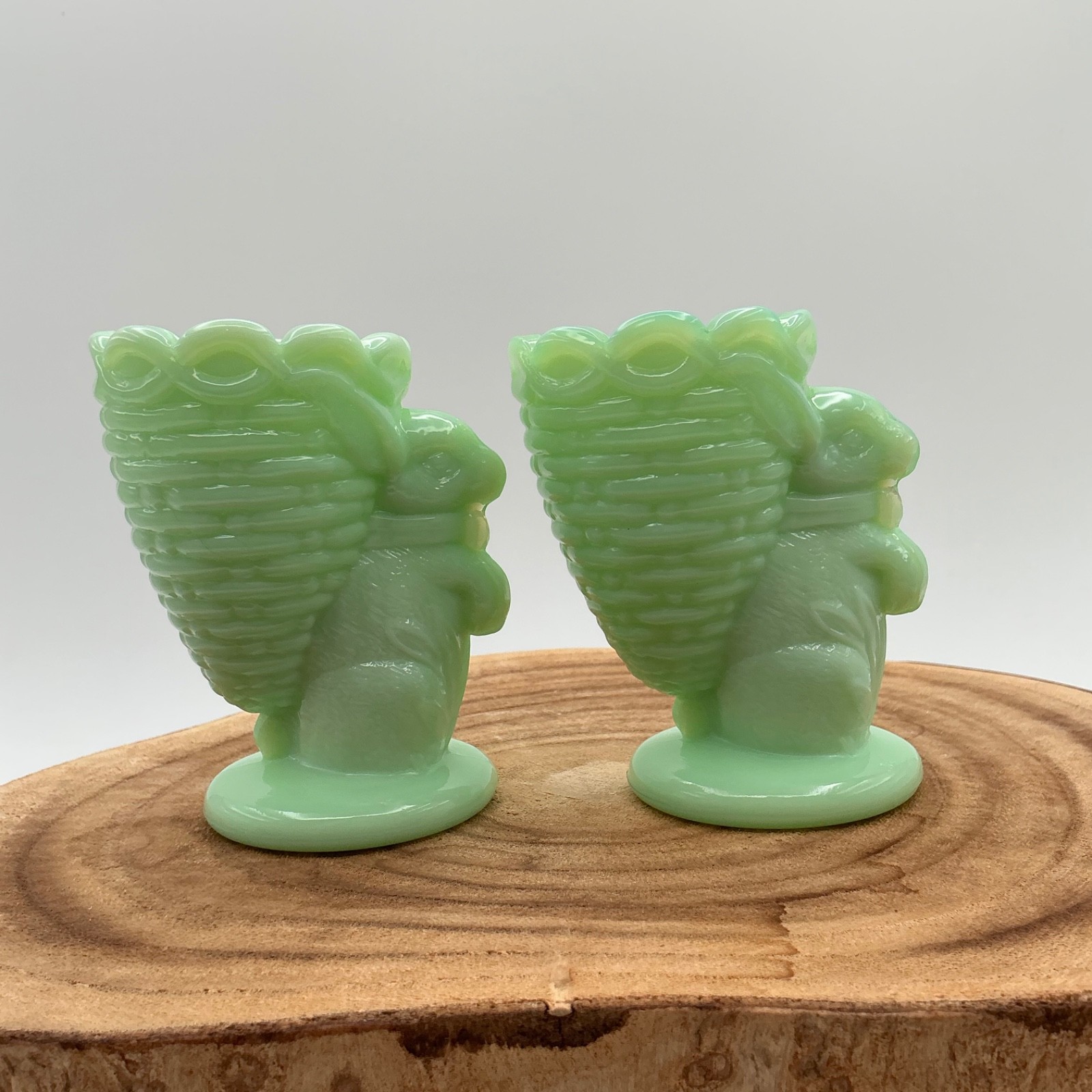 2 – Fenton Jadeite Glass Rabbit Egg Cup Green Vintage Collectible Easter Bunny