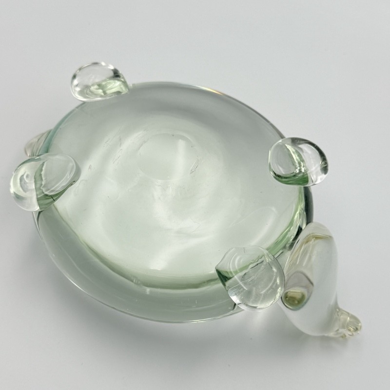 Vintage Clear Green Tint Art Glass Turtle Figurine Paperweight Decorative MCM