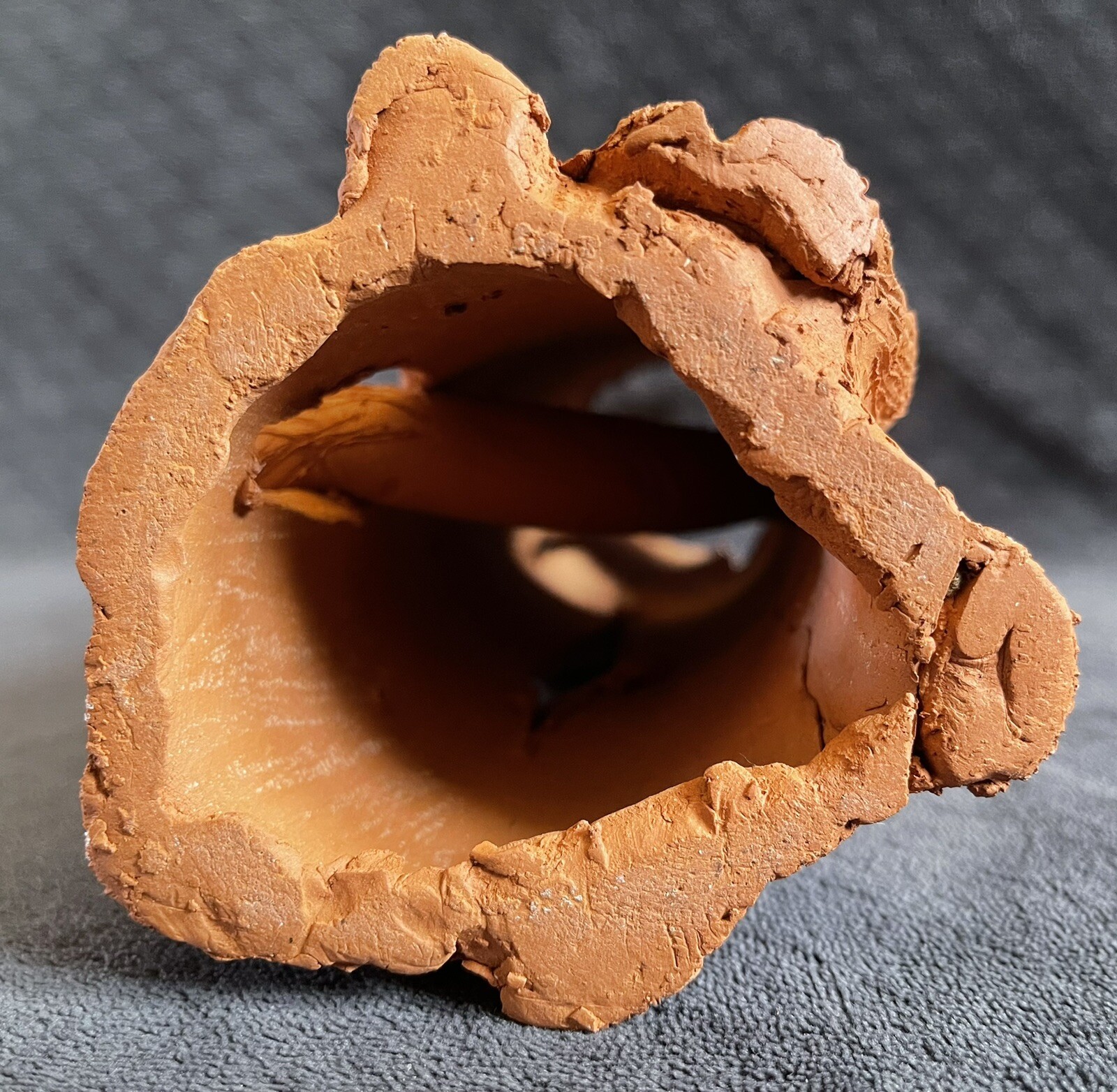 Vintage Carved Abstract Terracotta Clay “Man In The Tree” Sculptural Vase