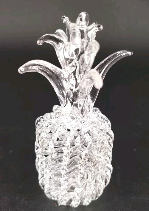 Vintage Hand Spun Clear Glass Pineapple 4″ Tall Fragile Thin Glass