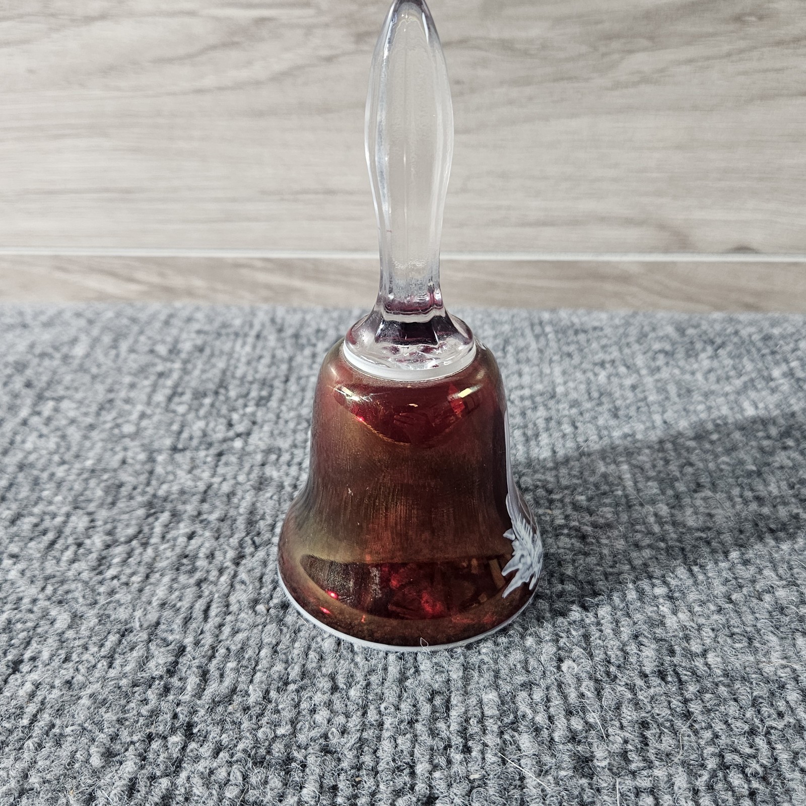 Vintage Cranberry Glass Bell Signed S. Miller 1975 Hand Painted Enamel Design