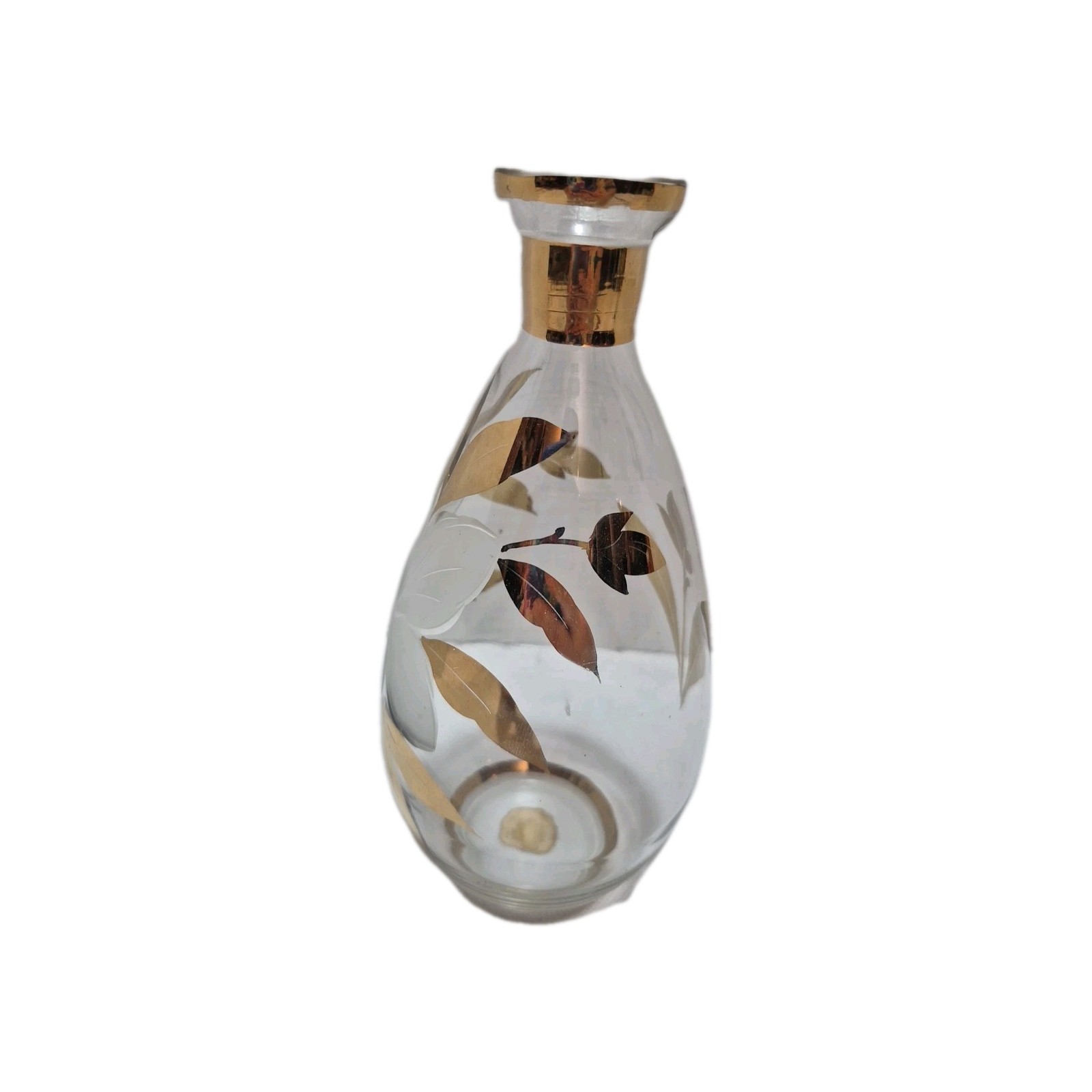 VTG Irice Etched Art Glass Vase Decanter Frosted Florals Gold Leaf MCM Czech Rep