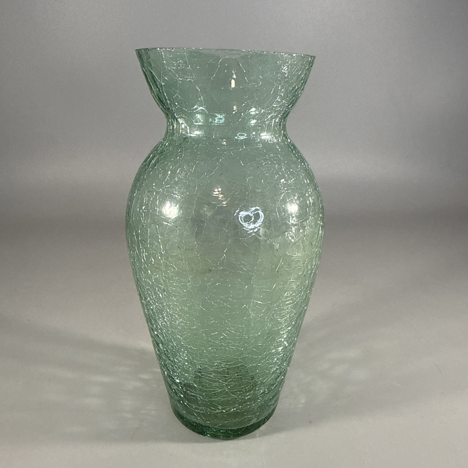 Vintage Green Crackle Glass Vase 6 Inches Tall