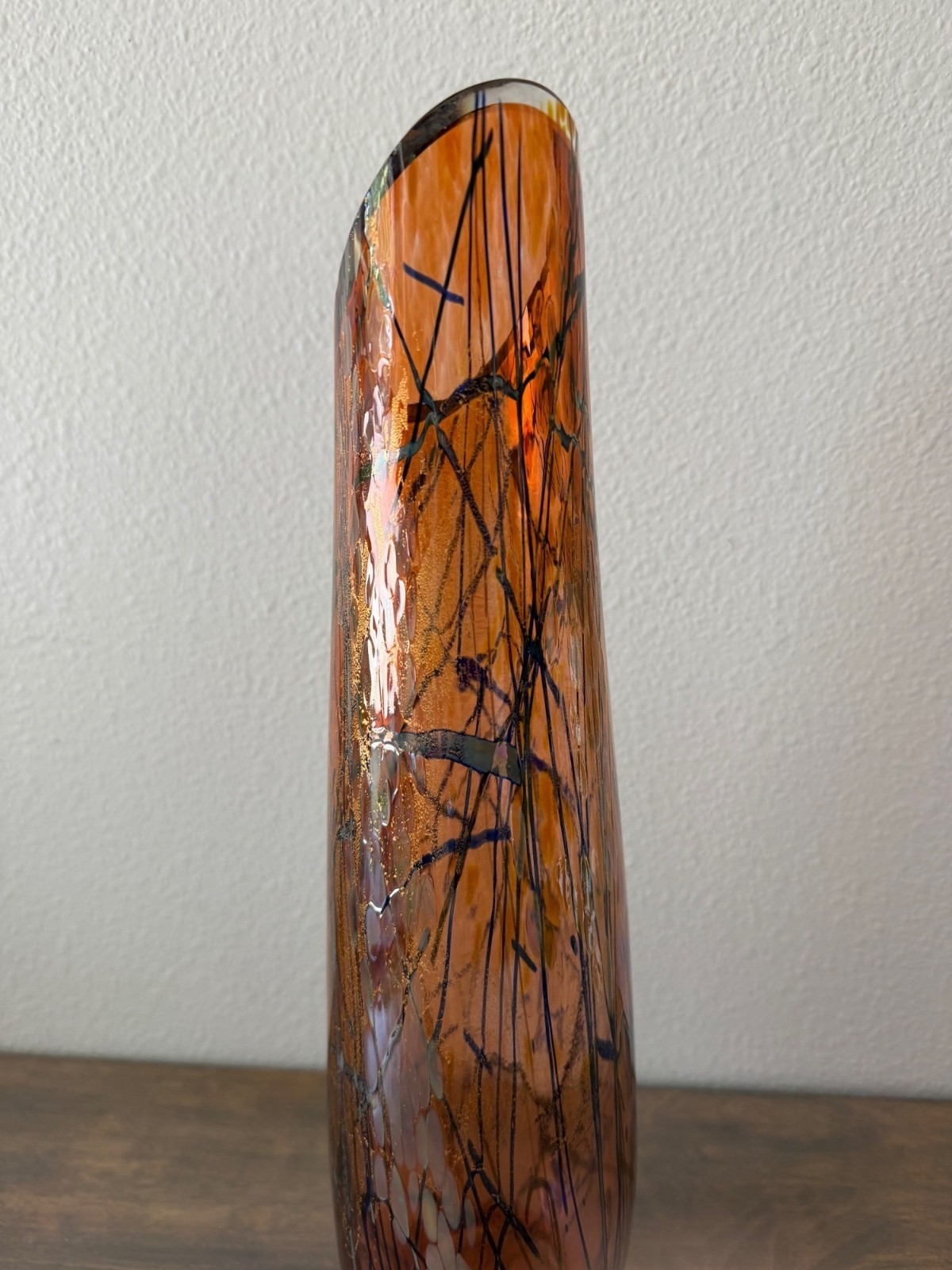 Signed Tim Lazer Dichroic Studio Art Glass Vase 17″