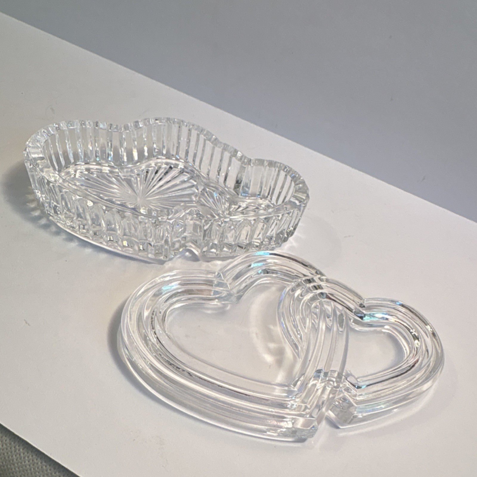 Clear Glass Double Heart Decorative Box with Lid Love Theme 2 Compartments