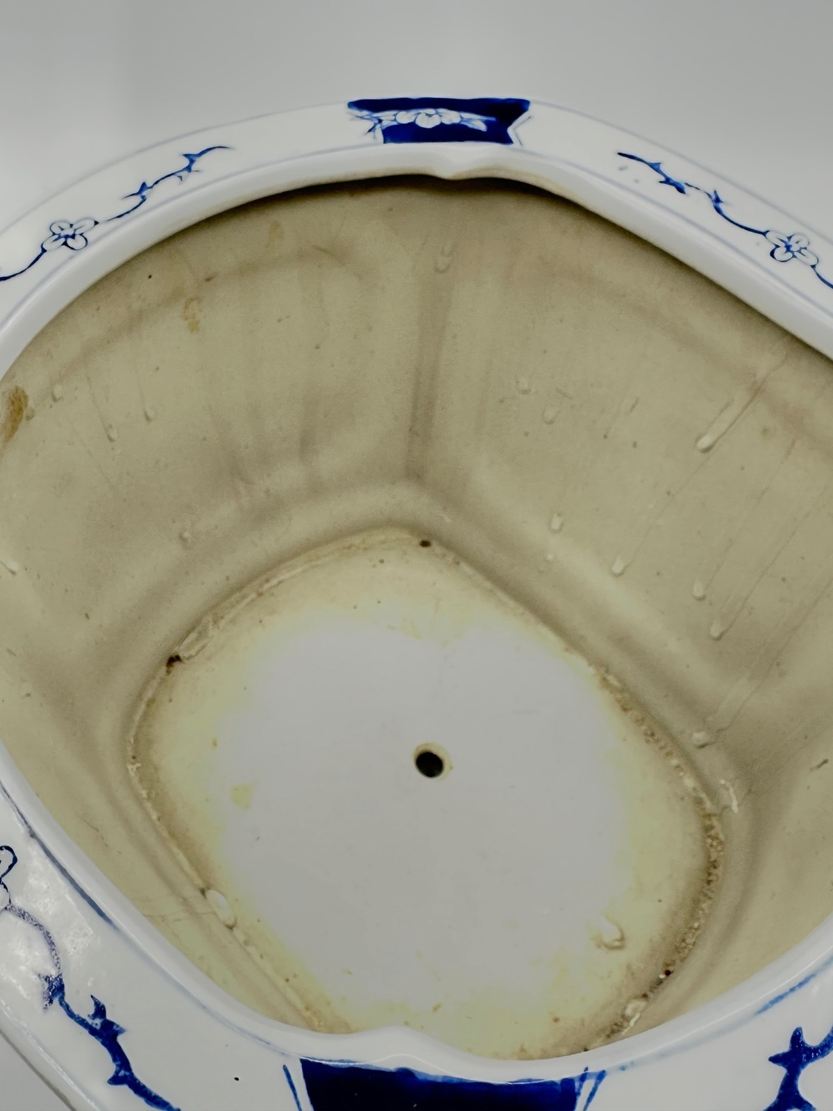Blue White Chinoiserie Ceramic Bonsai Planter Cachepot Jardiniere 9.75″×6″