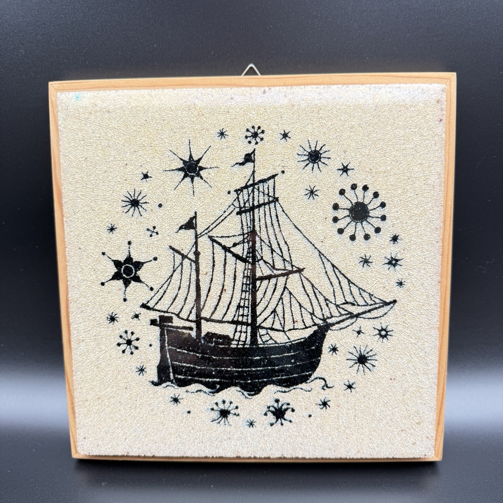 Vtg PORSGRUND NORWAY Art Tile K Galaaen Ship Wall Plaque Mid Century Modern 1969