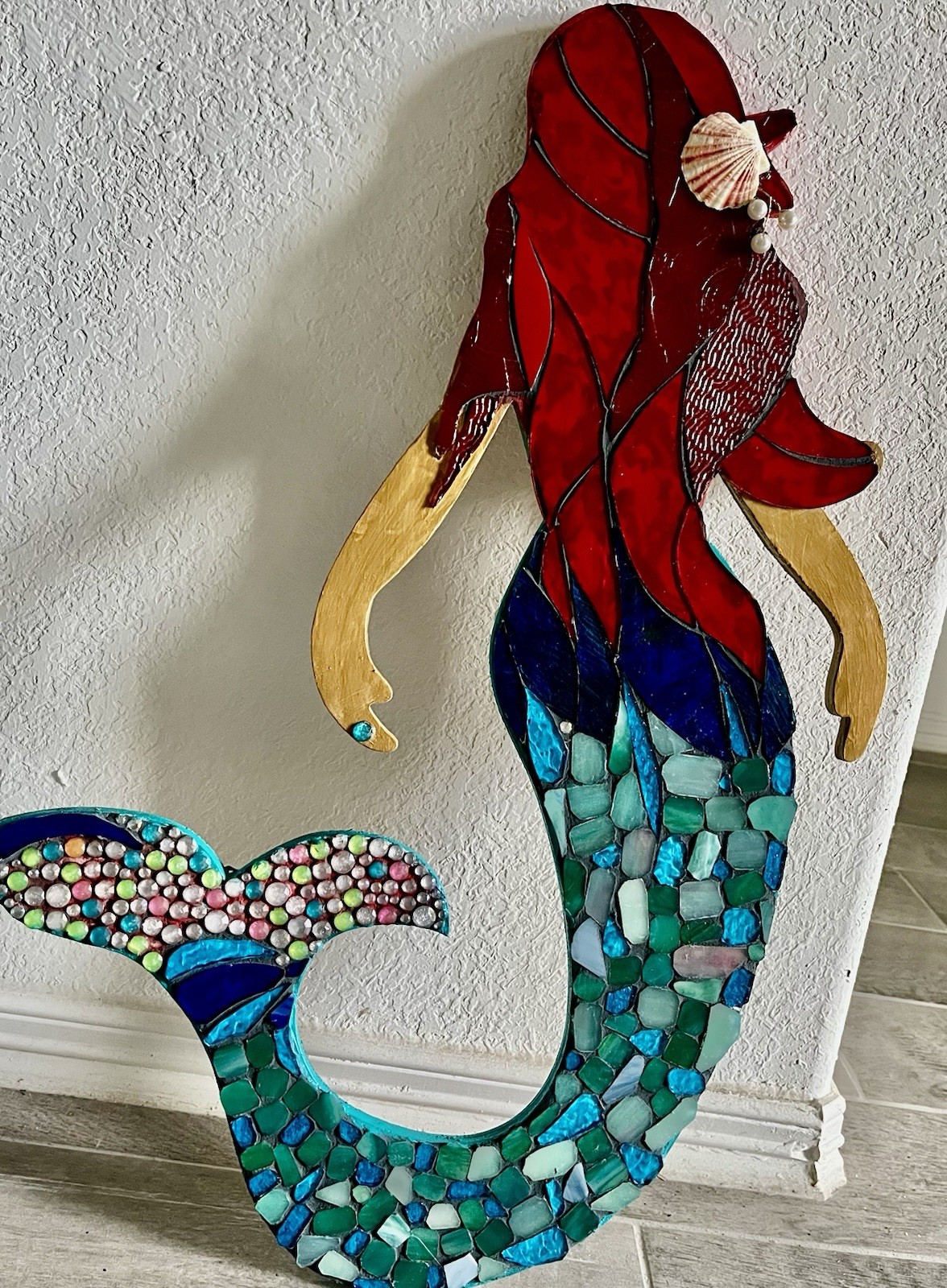 Mermaid Stained Glass Starfish Mosaic Wall Art Sculpture Ocean Nautical Fantasy