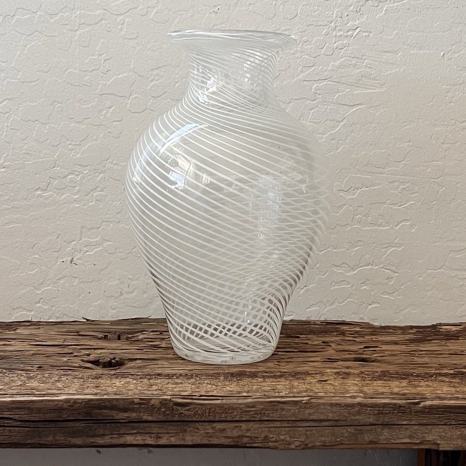 Hand Blown Italian Mezza Filigrana Murano Glass Vase 10.5″ Tall MCM Minimalist