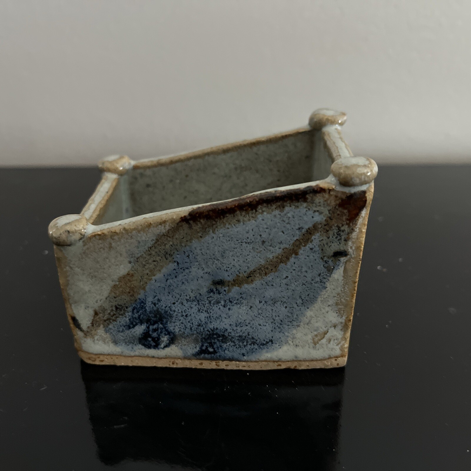 Studio Pottery Artist Signed PASHID Box Holder Hand Painted Blue Set Of 2