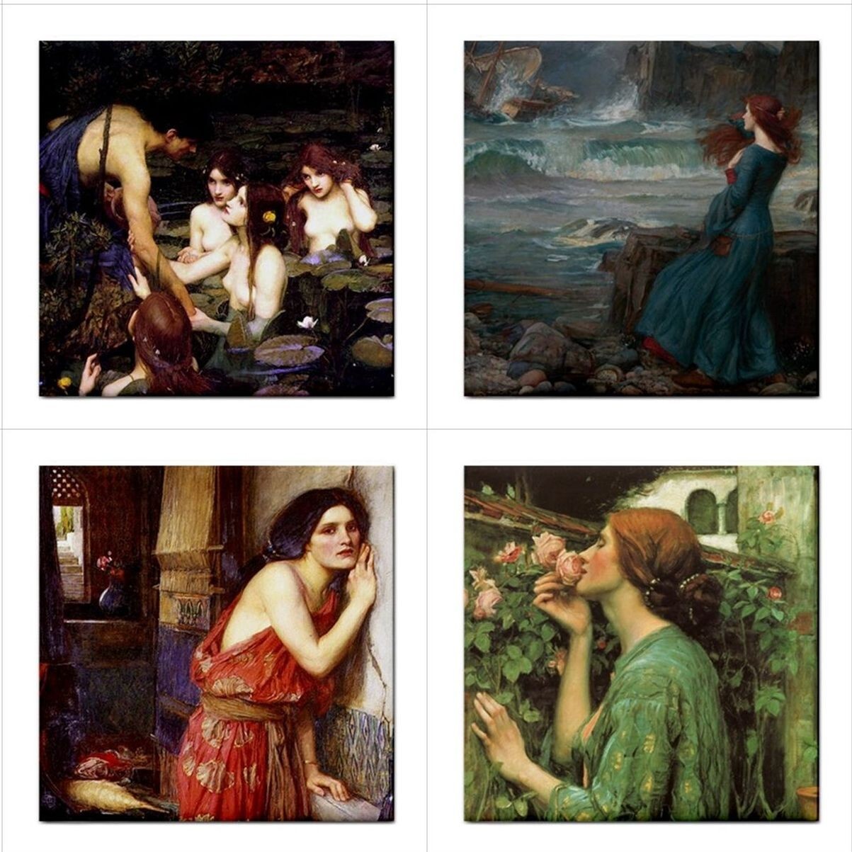 Ceramic Tiles John William Waterhouse Vintage Female Art Backsplash 16 Tile Set