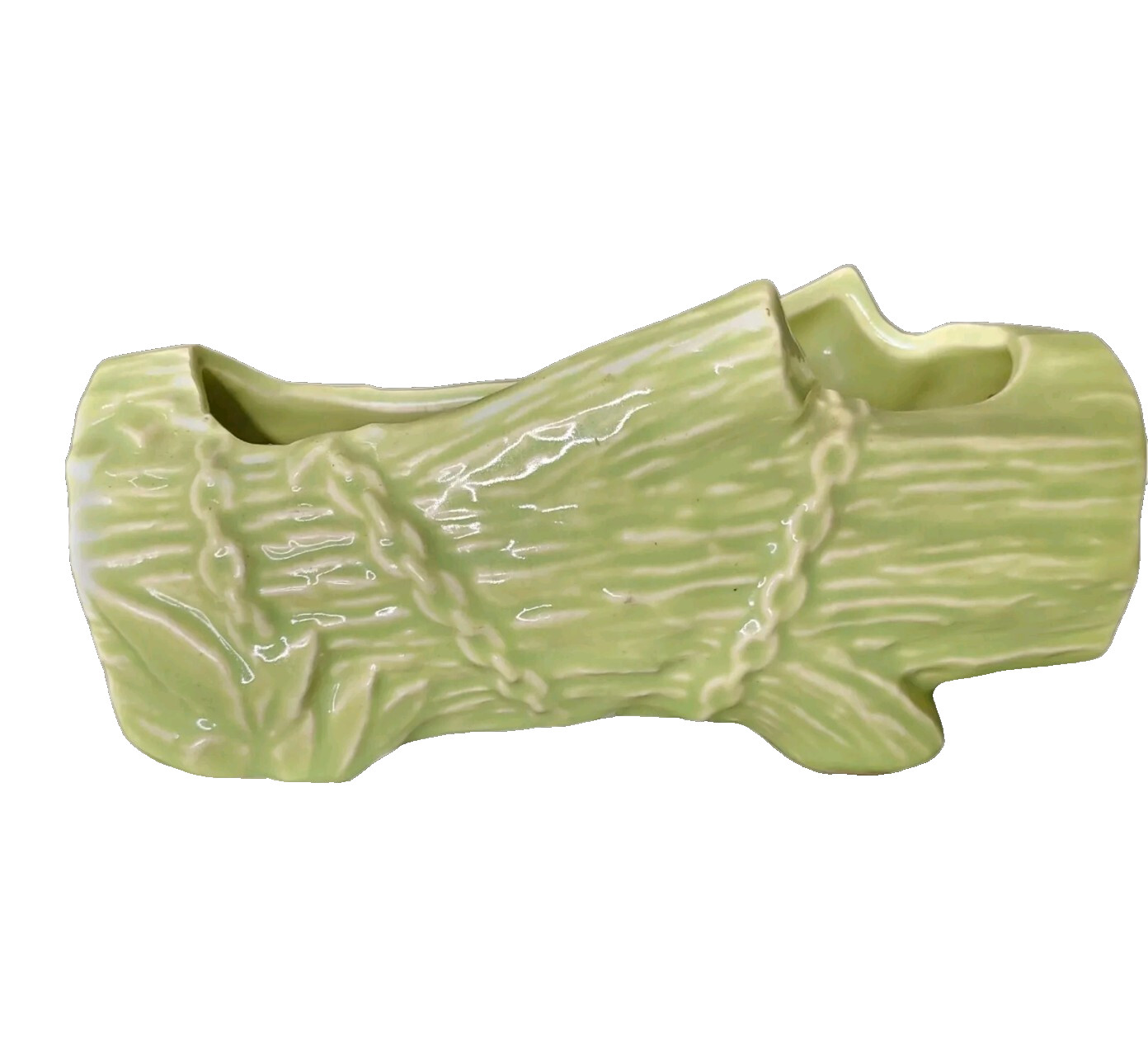 Vintage 1954 McCoy Pottery Green Log Chain Planter Wood Grain Mid Century MCM